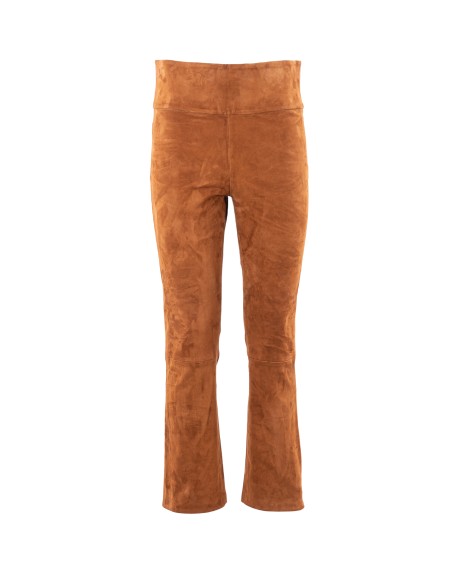 Shop NOVE  Trousers: Nove "Joy" pants in goat suede.
High waist.
Skinny leg.
Slightly flared.
Composition: 100% goat leather.
Made in Italy.. JOY PANT -PECAN